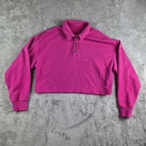 Alo Yoga Henley Polo Sweatshirt Women Hot Pink Cropped Boxy Athleisure Gym